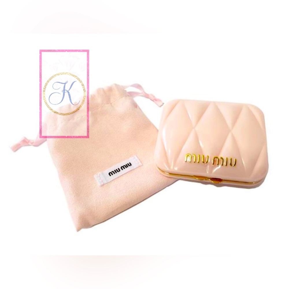 Miu Miu Compact Mirror w/Logo Accent Trim, Plush Pink Novelty Mirror π - Picture 2 of 3